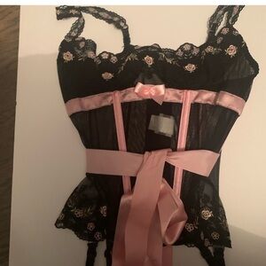 Shirley of Hollywood Black and Pink Lace Chemise